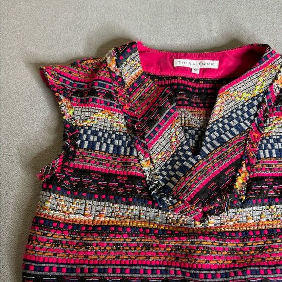 Trina Turk Cap-Sleeve Tweed Box Top Size S women’s - Picture 7 of 16